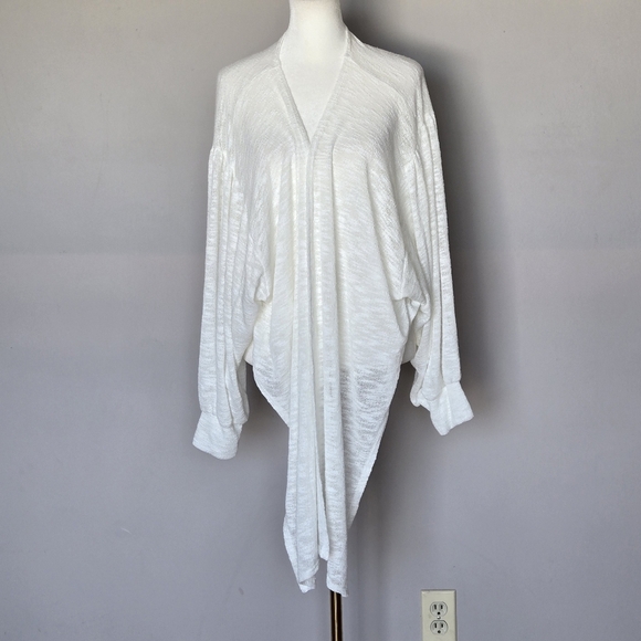 Stitch + Feather Tie Front Cardigan Balloon Sleeves Gauzy Layering Boho Sweater - Picture 11 of 12